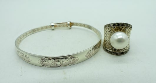 VINTAGE 925 BRACELET & PEARL RING
