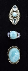 (3) STUNNING LARIMAR STERLING RINGS