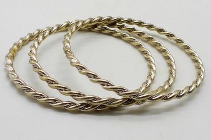 (3) STERLING BRAIDED BANGLE BRACELETS