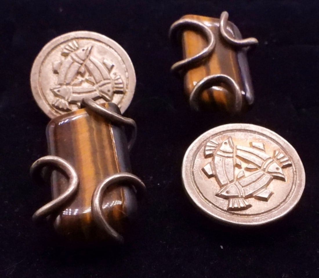 (2) VTG 925 CUFF LINKS - TIGERS EYE (1 of 2)