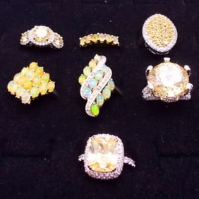 (7) STERLING RINGS, OPAL, CITRINE +