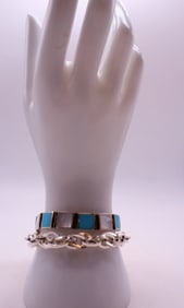 2 STERLING BRACELET, MOP & TURQUOISE