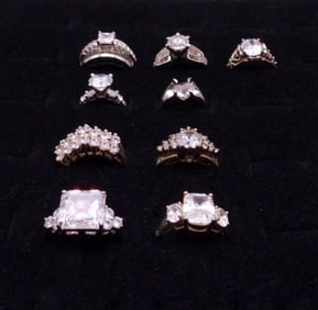 (9) STERLING BRIDAL STYLE RINGS