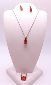 HESSONITE GARNET & MARCASITE 925 SET