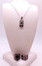 BLACK ONYX, MARCASITE, GARNET 925