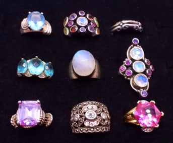 (9) STERLING GEMSTONE FASHION RINGS