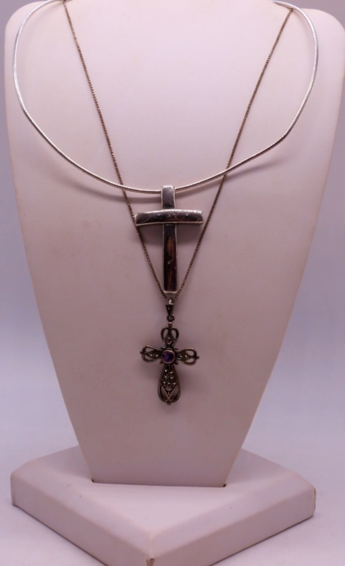 (2) CROSS PENDANTS, STERLING CHAINS (1 of 2)