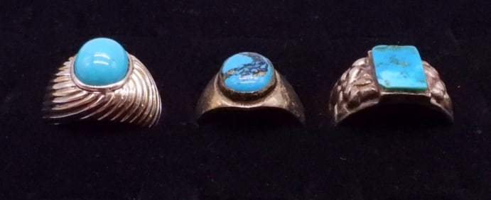 (3) CHUNKY 925 TURQUOISE RINGS