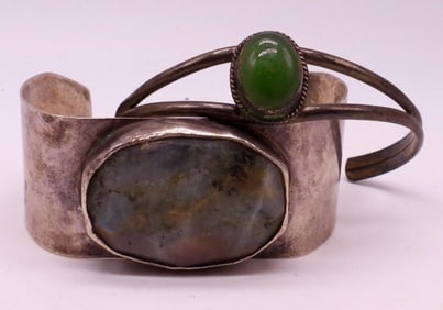 (2) VINTAGE STERLING GEMSTONE BRACELETS