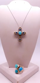 STERLING TURQUOISE CROSS & RING