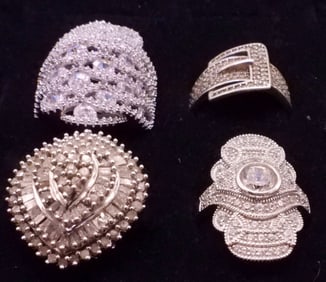 (4) 925 SIMULATED & MOISSANITE RINGS