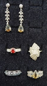GARNET, SMK QUARTZ RINGS/EARRINGS 925