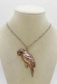 STERLING PARROT PENDANT ON LONG CHAIN
