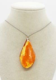 EGG YOLK AMBER PENDANT STERLING CHAIN