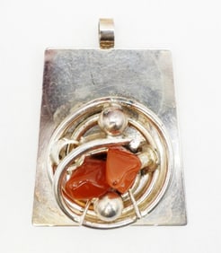 LARGE STERLING CARNELIAN PENDANT
