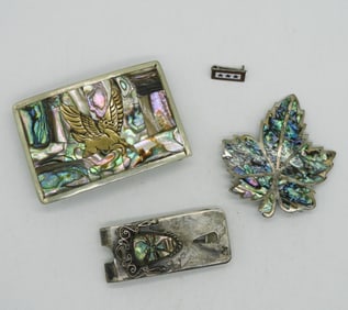 VTG 925 ABALONE PIN, CLIP, BELT BUCKLE