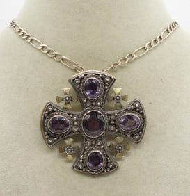 AMETHYST MALTESE CROSS PIN / PENDANT 925