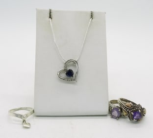 AMETHYST & HEARTS STERLING RING LOT