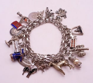 VTG STERLING CHARM BRACELET 18 CHARMS