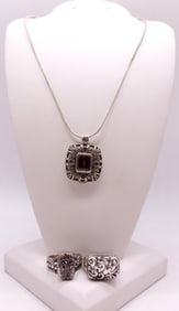 STERLING SCROLLWORK NECKLACE / RINGS