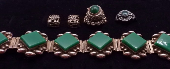 TAXCO GREEN ONYX RING & SET - STERLING