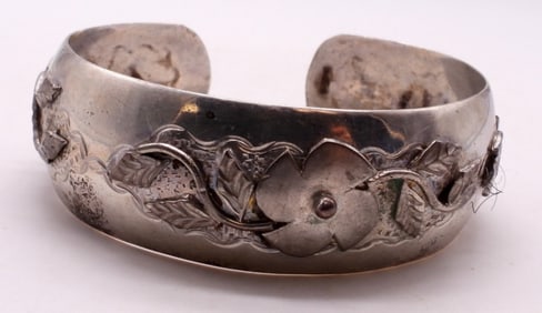 STERLING FLOWER CUFF BRACELET