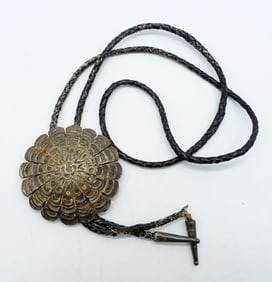 STERLING BOLO TIE ON LEATHER CORD - VTG
