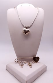 STERLING VTG HEART NECKLACE / BROOCH