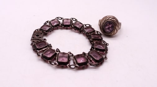 VINTAGE 925 AMETHYST BRACELET & RING