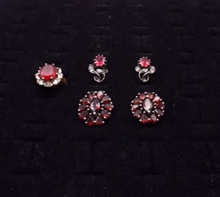 VTG GARNET STERLING SET