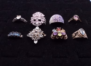(8) STERLING FASHION GEMSTONE RINGS