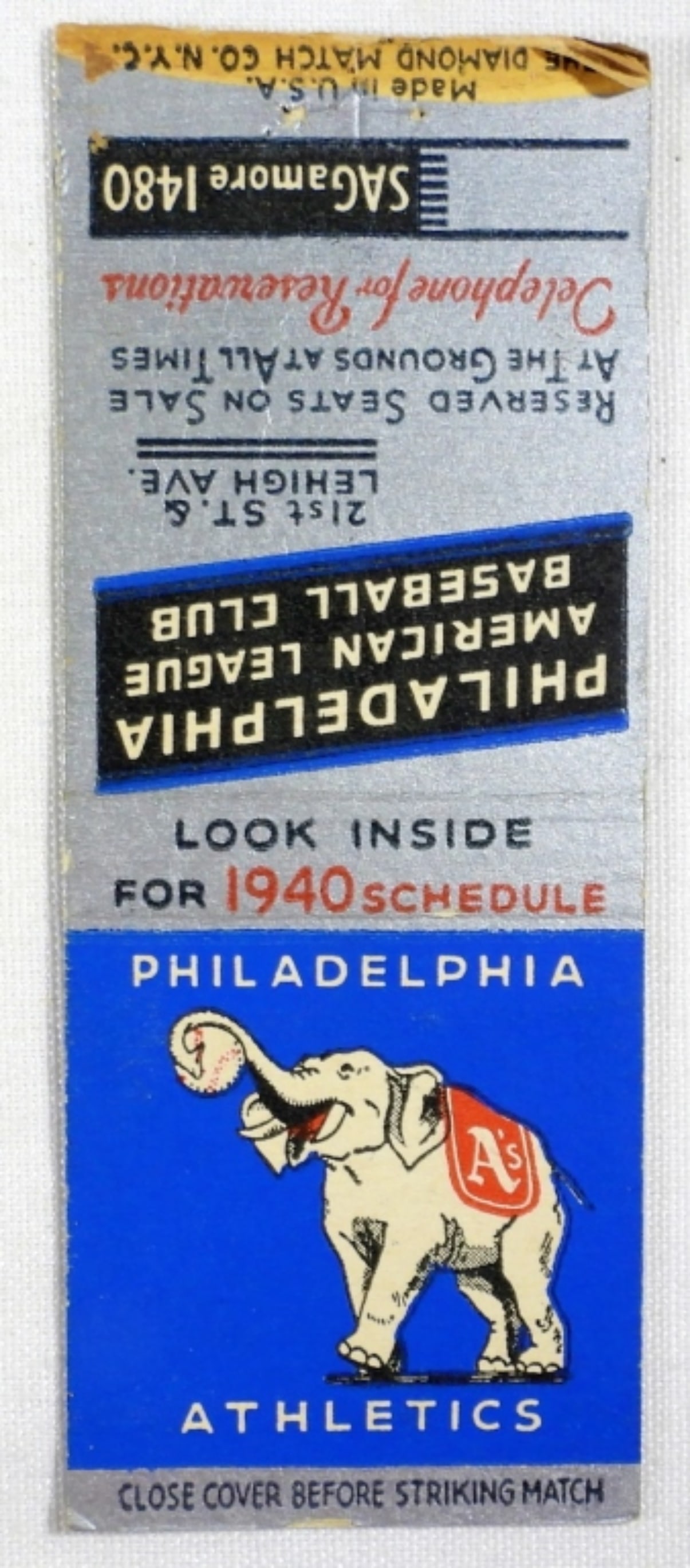 1940 PHILADELPHIA ATHLETICS MATCH BOOK