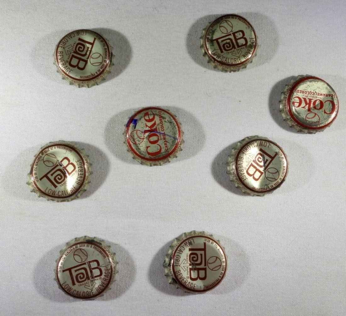 (8) COKE BASEBALL CAPS - ERNIE BANKS: OLIVIA, HUNDLEY, JENKINS, JONES, CAMPBELL, BOCCABELLA & BECKERT - ALL AVG BENT