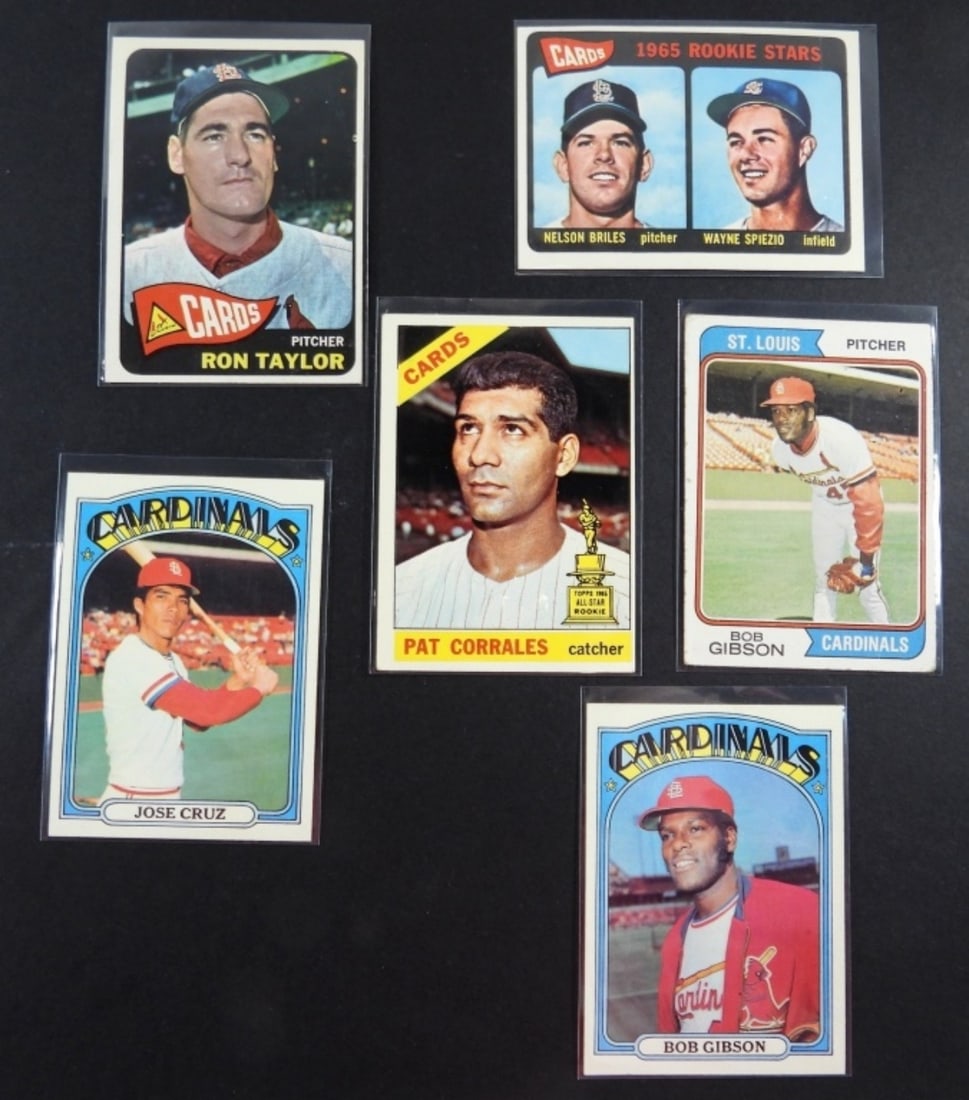 (6) TOPPS CARDINALS MIX LOT: VEGX TOPPS CARDINALS (2 BOB GIBSON 72 EX MINT, PAT CORRALES AND MORE)
