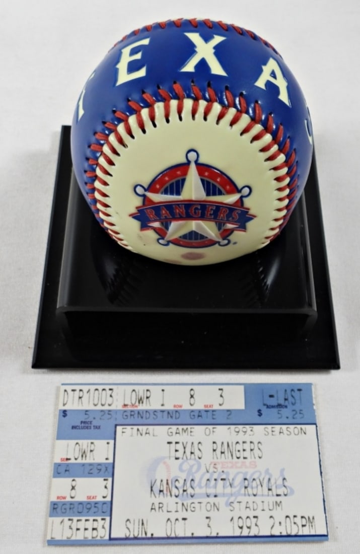 TEXAS RANGERS BALL & 1993 TICKET: NICE COLLECTORS LOT