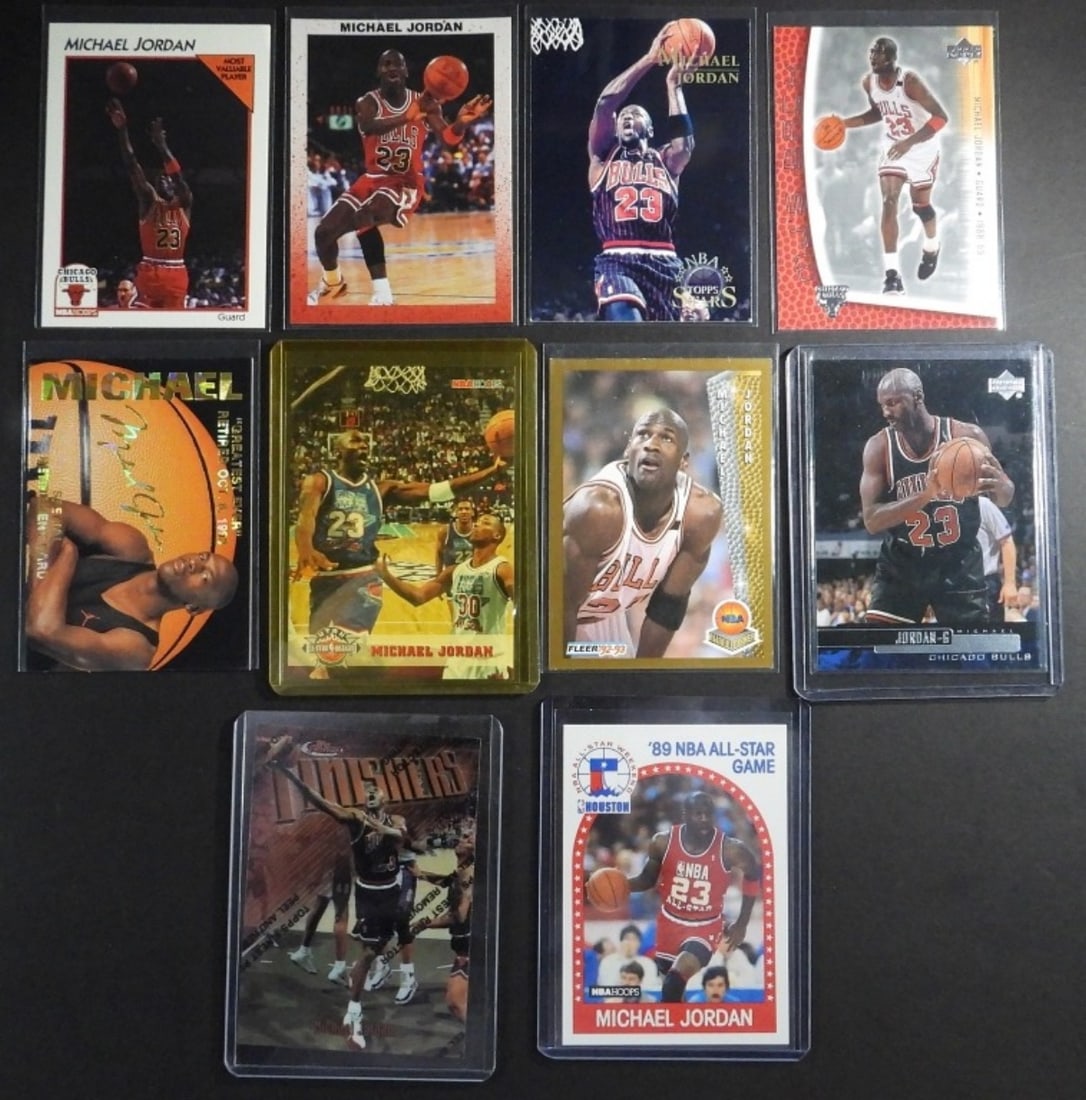 MICHAEL JORDAN BSKBALL PREMIUM CARDS: AMAZING MIX, ALL DIFFERENT. MANY PREMIUM BRANDS. NICE OVERALL CONDITION.