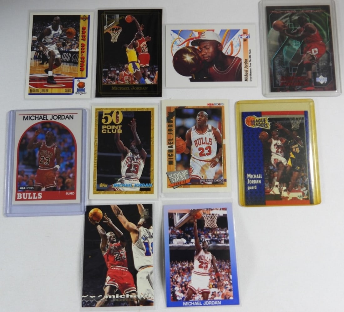 MICHAEL JORDAN BSKBALL PREMIUM CARDS: AMAZING MIX, ALL DIFFERENT. MANY PREMIUM BRANDS. NICE OVERALL CONDITION.