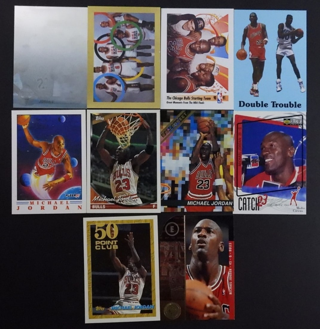 MICHAEL JORDAN BSKBALL PREMIUM CARDS: AMAZING MIX, ALL DIFFERENT. MANY PREMIUM BRANDS. NICE OVERALL CONDITION.