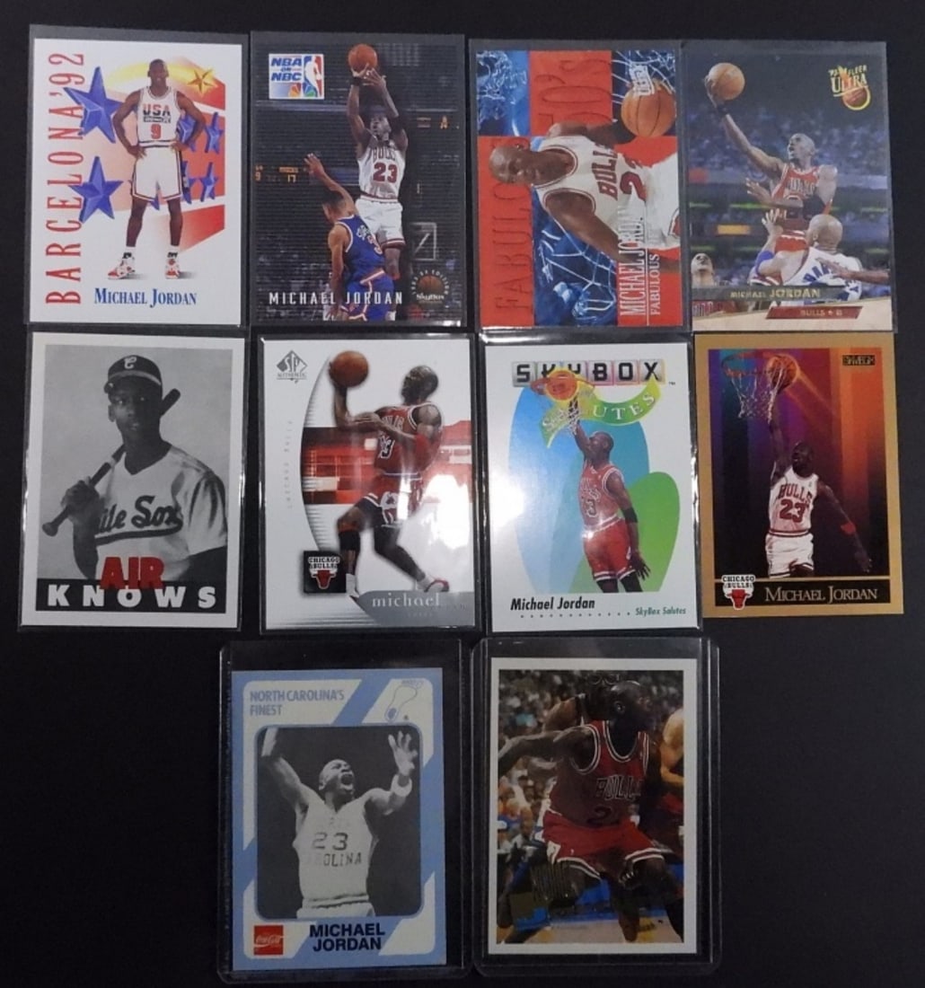 MICHAEL JORDAN BSKBALL PREMIUM CARDS: AMAZING MIX, ALL DIFFERENT. MANY PREMIUM BRANDS. NICE OVERALL CONDITION.