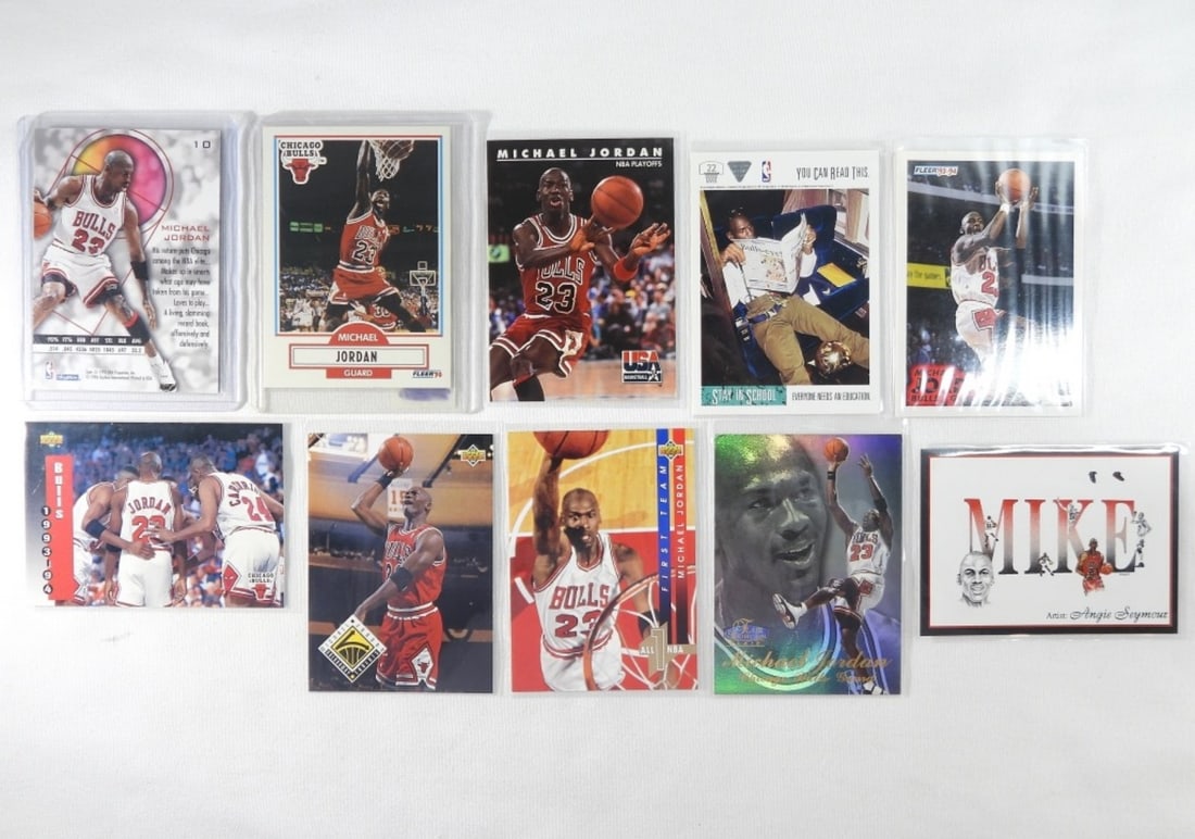 MICHAEL JORDAN BSKBALL PREMIUM CARDS: AMAZING MIX, ALL DIFFERENT. MANY PREMIUM BRANDS. NICE OVERALL CONDITION.