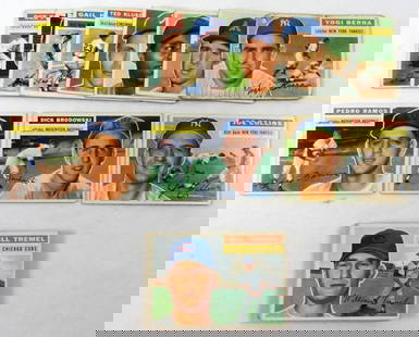(26) 1956 TOPPS MIXED BASEBALL CARDS: (26) 1956 TOPPS MIXED LOT OF BASEBALL CARDS. FAIR / GOOD. YOGI BERRA (HOLES PUNCHED IN CARD), DITMAR, SMITH, ASHBURN, KLUSZEWSKI, HARRIS AND MUCH MORE!