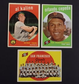 (3) 1959 TOPPS KALINE, CEPEDA & GIANTS