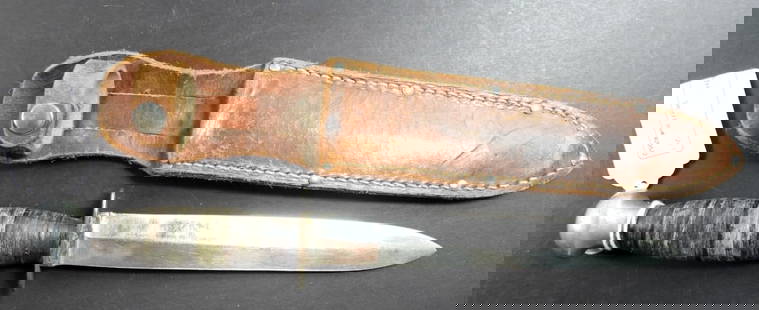 WW2 KNIFE WITH SHEATH: WORLD WAR 2 KNIFE, SOME RUST ON HANDLE, 11.5'' FULL KNIFE, 6.5''