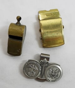 US MILITARY MONEYCLIP, WHISTLE, BUCKLE