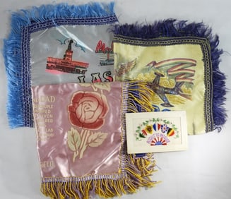 3 SATIN PILLOW CASES & SILK POSTCARD
