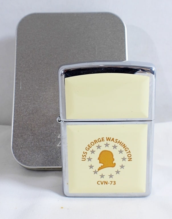 2004 USS GEORGO WASHINGTON CVN-73 ZIPPO: IN A ZIPPO BOX, WITH USS GEORGE WASHINGTON CVN-73 LOGO ON THE FRONT