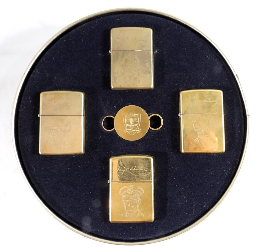 D-DAY NORMANDY 50 YEARS ZIPPO SET: D-DAY NORMANDY 50 YEARS 1944-1994 ALLIED HEROES COLLECTORS EDITION, STILL IN ITS COLLECTORS CASE, ALL UNFIRED WITH KEY RING