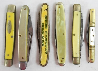 (6) PEARL/YELLOW PIN KNIVES