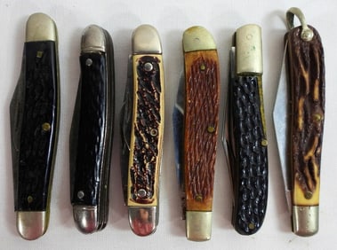 (6) JIGGED BONE STYLE PIN POCKET KNIVES