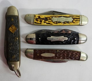 (4) JIGGED BONE STYLE UTILITY POCKET KNIVES